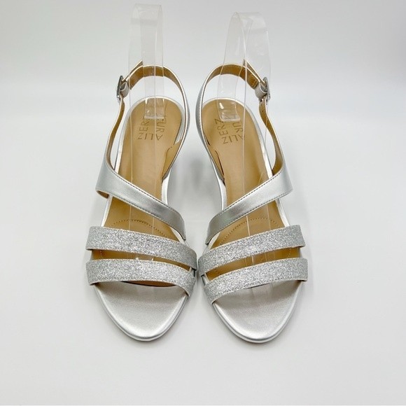 Naturalizer‎ Women's Silver Metallic Glitter Taimi Strappy Dress Sandal Heels 7 - Picture 3 of 15